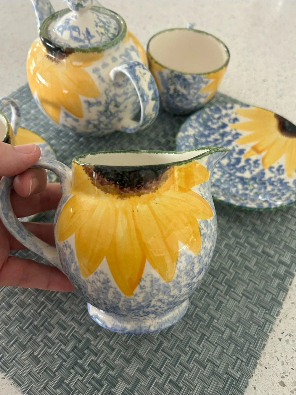 Poole Pottery Vincent Sunflower Hand Painted Coffee Tea Cup Saucer Set 6 Piece